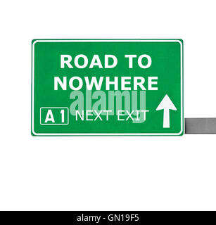 ROAD TO NOWHERE road sign isolated on white Stock Photo