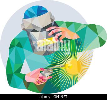 Welder Welding Mask Circle Low Polygon Stock Vector