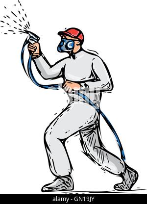 Spray Painter Painting Side Drawing Stock Vector