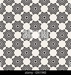 Vector Seamless Black and White Rounded Star Burst Lines Shape Pattern Stock Vector