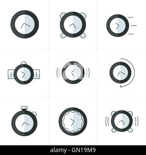 Time Clock Icons Set black and white Stock Vector