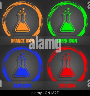 Flask  icon. Fashionable modern style. In the orange, green, blue, red design. Vector Stock Vector