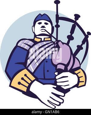 Scotsman Bagpiper Player Circle Retro Stock Vector