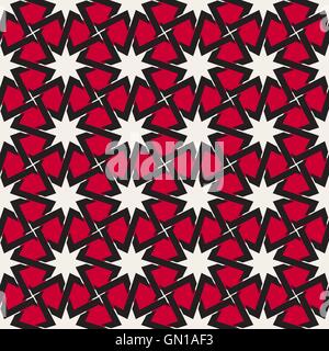 Vector Seamless  Black White Red Color Islamic Interlacing Line Star Geometric Pattern Stock Vector