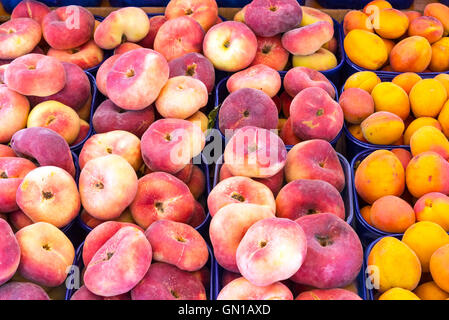 Different peaches for sale at a market in Palermo, Sicily Stock Photo