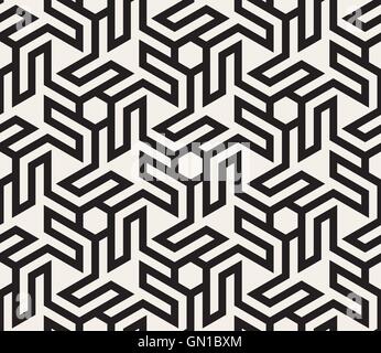 Vector Seamless Black And White Geometric Hexagonal Lines Pattern Stock Vector