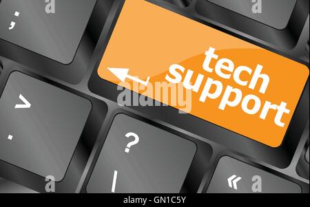 Personal computer keyboard with key tech support, vector illustration Stock Vector