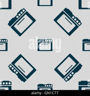 kitchen stove icon sign. Seamless pattern with geometric texture. Vector Stock Vector