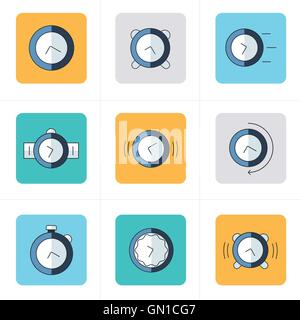 Time Clock Icons Set, flat 4 color style Stock Vector