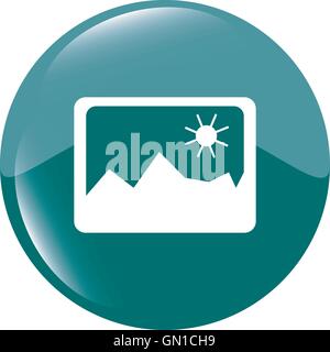 Sun and mountain sign on web icon, web button isolated on white vector illustration Stock Vector