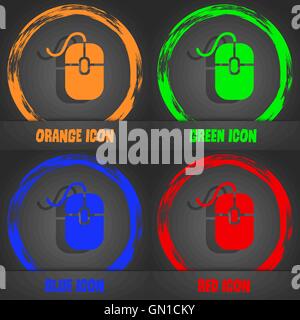Computer mouse icon. Fashionable modern style. In the orange, green, blue, red design. Vector Stock Vector