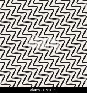 Vector Seamless Black And White Diagonal Wavy Lines Pattern Stock Vector