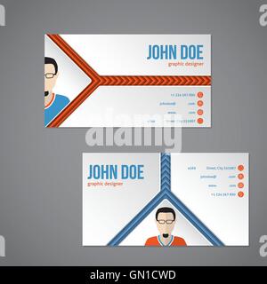Blue orange color business card with arrow stripes Stock Vector