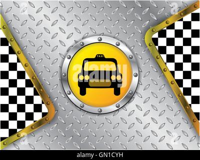 Taxi company advertising with metallic badge Stock Vector