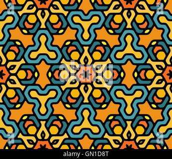 Vector Seamless Colorful Rounded Floral Oriental Hexagonal Mandala Pattern Stock Vector