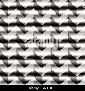 Vector Seamless Black And White Vintage Engraved Chevron ZigZag Horizontal Stripes Pattern Stock Vector