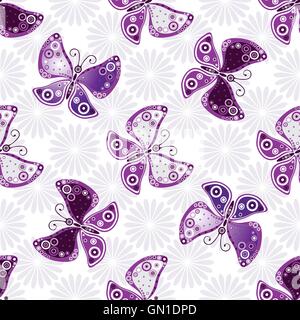 Seamless floral pattern with violet butterflies Stock Vector