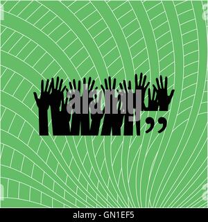 Quotation mark speech bubble. quote sign icon. people hands. dance party concept  vector illustration Stock Vector