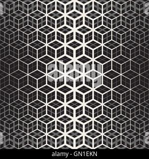Vector Seamless Black And White Star Cube Geometric Grid Halftone Line Pattern Stock Vector