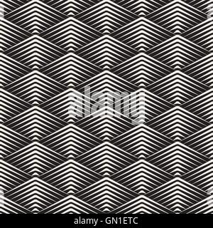 Vector Seamless Black and White Rhombus Grid Corner Sharp Lines Geometric Pattern Stock Vector