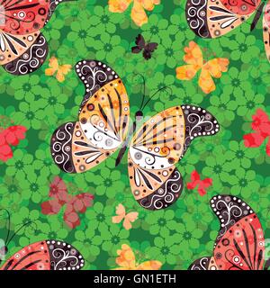 Seamless floral pattern with butterflies Stock Vector