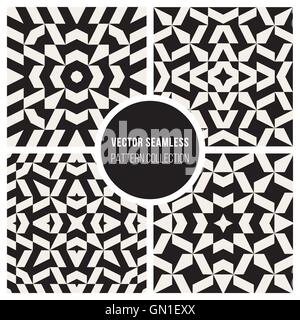 Set of Four Vector Seamless Black And White Ethnic Geometric Ornamental Star Pattern Stock Vector