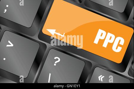 PPC (Pay Per Click) Concept. Button on Modern Computer Keyboard, vector illustration Stock Vector