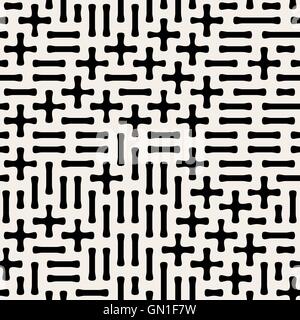 Seamless Black White Vector Geometric Plus Minus Shape Pattern Stock Vector