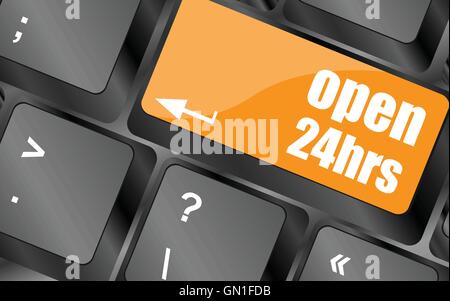 Computer keyboard with open 24 hours keys, business concept, vector illustration Stock Vector
