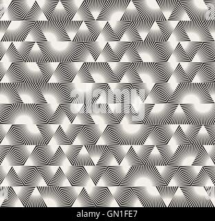 Vector Seamless Black and White Triangle Sunburst Lines Irregular Pattern Stock Vector