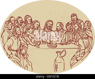 Last Supper Jesus Apostles Drawing Stock Vector