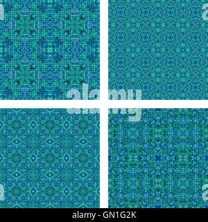 Teal seamless mosaic pattern set Stock Vector