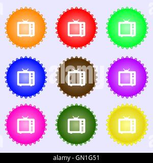 Old TV, Television icon sign. A set of nine different colored labels. Vector Stock Vector