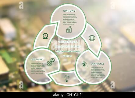 Technological business Infographic Cyclic process With Text Areas On three Positions. Macro Stock Vector