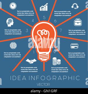 Idea Business Concept. Light bulb infographics template on nine positions possible to use for workflow, banner, diagram Stock Vector