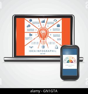 Notebook and Mobile Phone infographic on screen Stock Vector