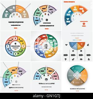 Set 9 templates. Infographics business conceptual cyclic processes for four positions possible to use for workflow, banner Stock Vector
