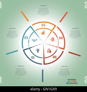 Infographic Pie chart template colourful circle from lines with text areas on five positions Stock Vector