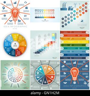 9 templates Infographics business conceptual cyclic processes nine and ten steps, options parts or positions for text area Stock Vector