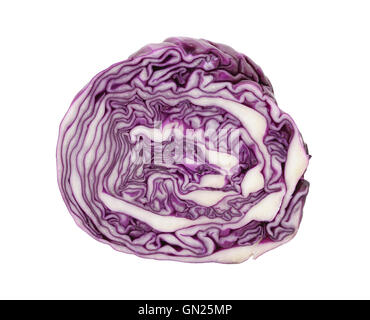 Half red cabbage showing intricate pattern in cross section, isolated on a white background Stock Photo