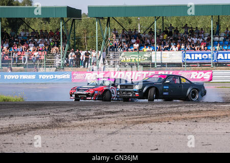 Nizhny Novgorod Russia Aug 20, 2016 : Russian Drift Series Stage 5 RDS Zapad West Alexei Chepa Golovnya vs Montenegrins Andrew. Stock Photo