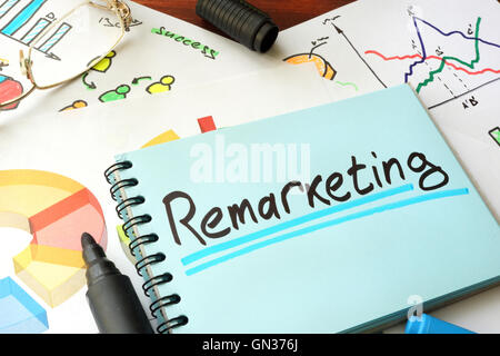 Remarketing written on a notepad sheet. Marketing concept. Stock Photo
