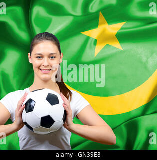 Proud woman football fan of Mauritania Stock Photo