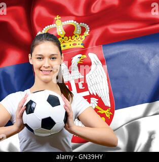 Proud woman football fan of Serbia Stock Photo