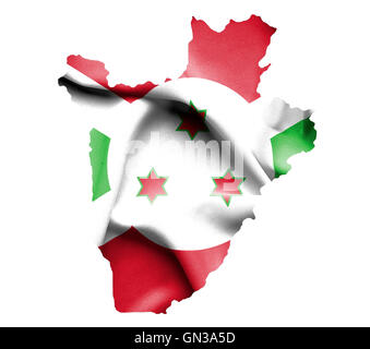 Map of Burundi with waving flag isolated on white Stock Photo