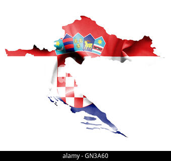 Map of Croatia with waving flag isolated on white Stock Photo