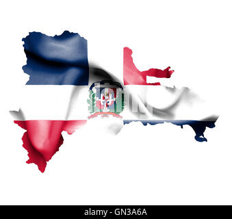 Map of Dominican Republic waving flag isolated on white Stock Photo