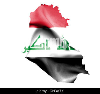 Map of Iraq with waving flag isolated on white Stock Photo