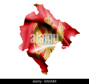 Map of Montenegro with waving flag isolated on white Stock Photo