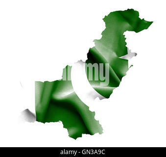 Map of Pakistan with waving flag isolated on white Stock Photo